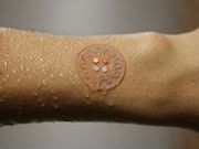 A flexible device that adheres to the skin can analyze sweat and send the results to a smartphone